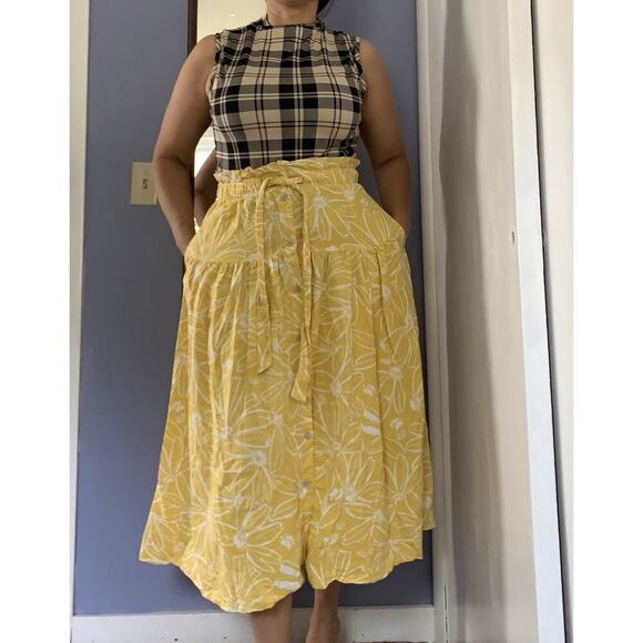 Universal Thread Waist Tie Linen Blend Floral Midi Skirt Yellow Womens Sz small - Picture 1 of 7